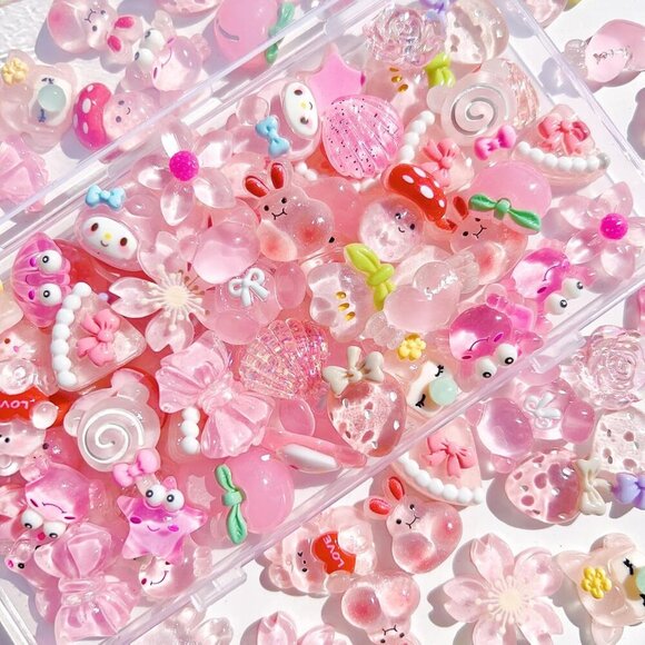 Other - 60pcs Cute Set, Pink Flat Back Bulk Mixed Resin Set Ornament Scrapbooking